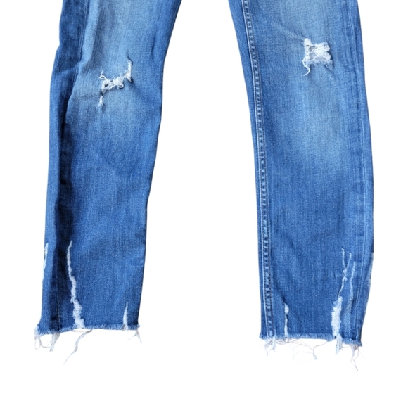 Zara Women's Sz 2 Z1975 Mid Rise Distressed Raw Hem Skinny Denim Jeans - Picture 5 of 12